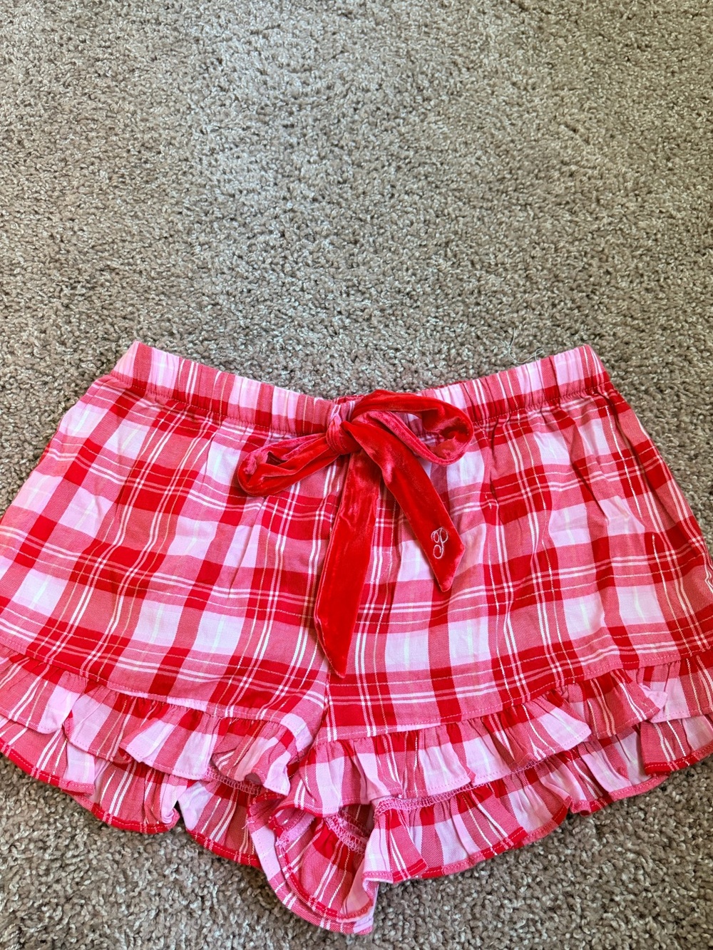 VS PINK Red Plaid Ruffle Women’s Shorts with Tie Waist